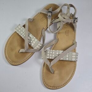 TOMS Women's W8 Tan Fabric Strappy Flip Flop Sandals The Original